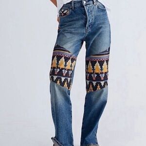 We The Free Rocky Mountain Straight Alpine Blue Patch Buttonfly Women’s Size 26